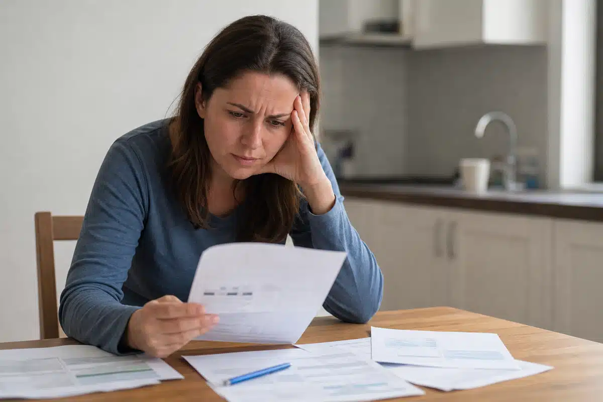 femme inquiète examinant des factures